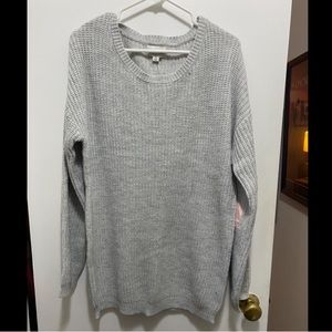 NWT Francesca’s gray tunic sweater with pink heart elbow pads